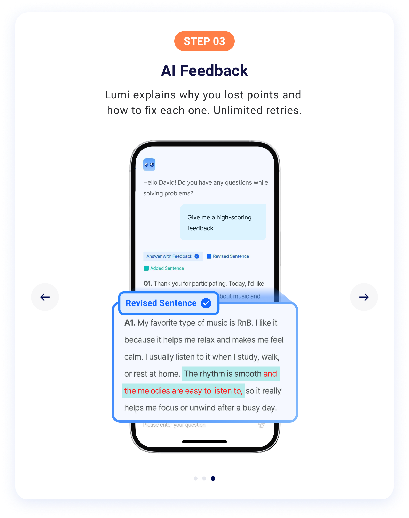 Speaking step 3: AI feedback.
